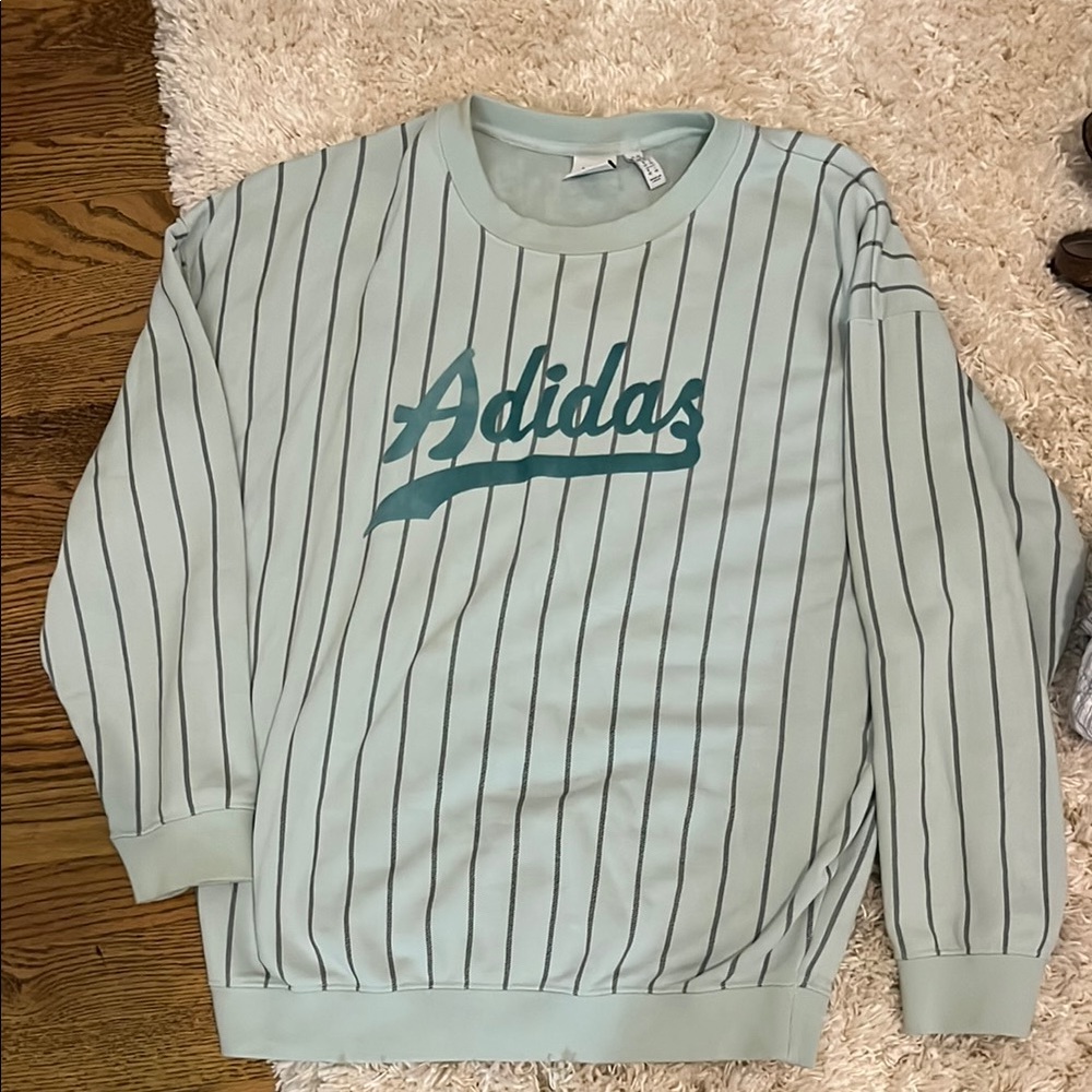 Adidas Green Crewneck Sweater with Pinstripes